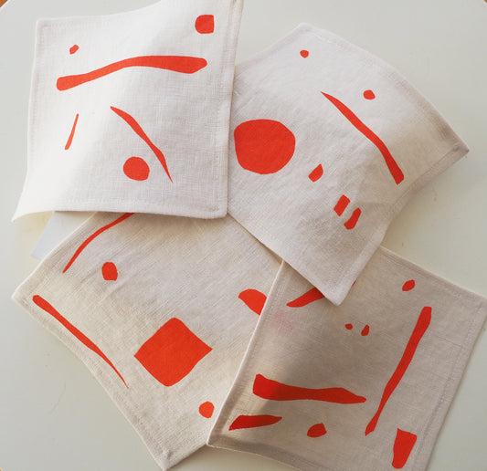 S.E.C. Nonsense in Orange: Linen Cocktail Napkin Set